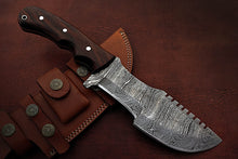 Load image into Gallery viewer, Custom Handmade Damascus Steel Amazing Tracker Knife with Beautiful Rose Wood Handle