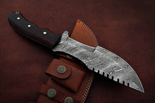 Load image into Gallery viewer, Custom Handmade Damascus Steel Amazing Tracker Knife with Beautiful Rose Wood Handle