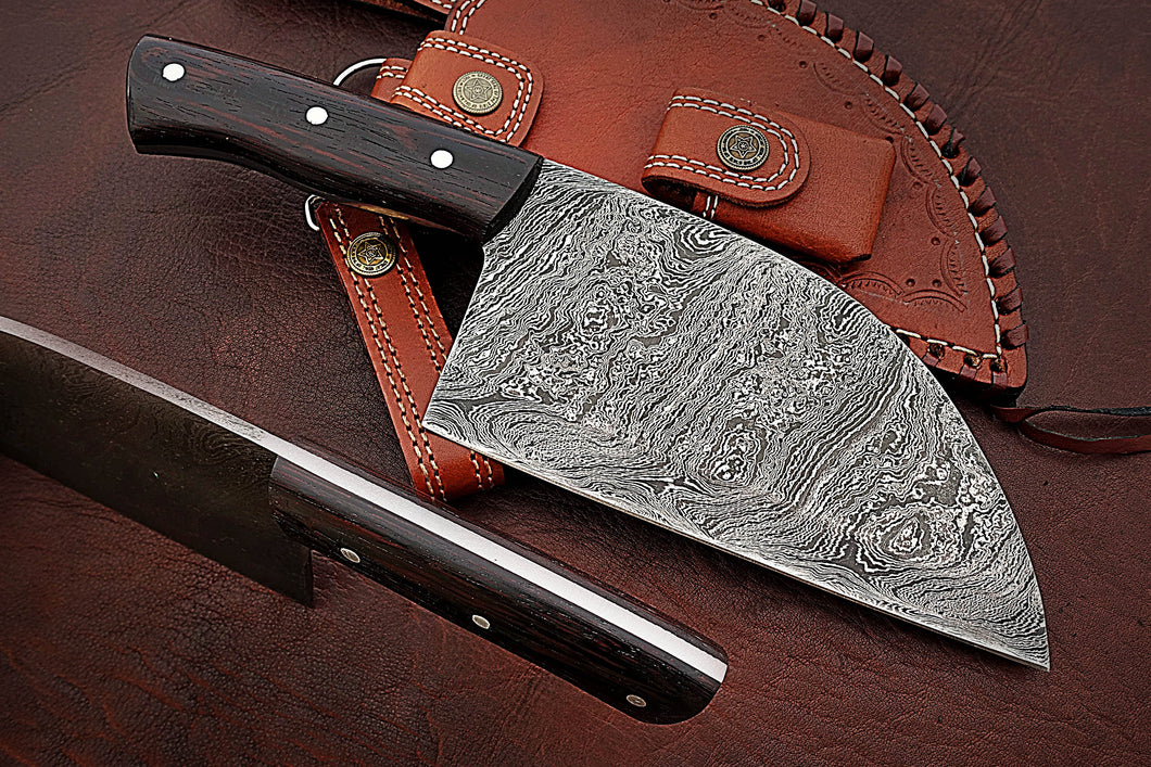 Custom Handmade Damascus Steel Stunning Hunting Cleaver