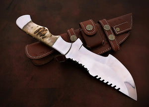 Custom Handmade D2 Steel Beautiful Tracker Knife with Amazing Ram Horn Handle