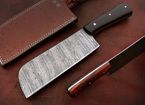 Custom Handmade Damascus Steel Stunning Clever Knife with Beautiful Rose Wood Handle