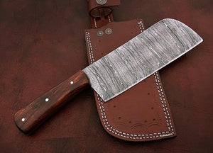 Custom Handmade Damascus Steel Stunning Clever Knife with Beautiful Rose Wood Handle