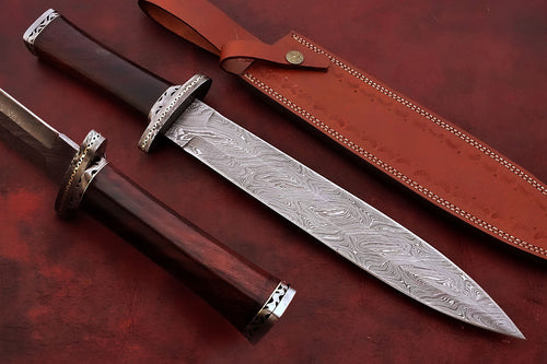 Custom Hand Made Damascus Steel Beautiful Dagger Knife with Wood Handle