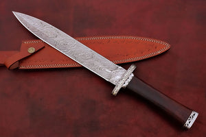 Custom Hand Made Damascus Steel Beautiful Dagger Knife with Wood Handle