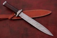 Load image into Gallery viewer, Custom Hand Made Damascus Steel Beautiful Dagger Knife with Wood Handle