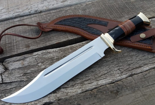 Custom Hand made D2 Steel Corcodile Dundee Hunting Bowie Knife with Bull Horn Handle