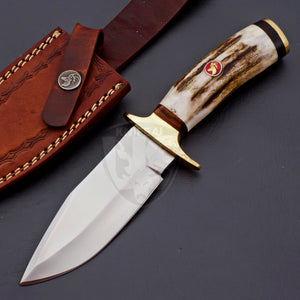 Custom Made Beautiful Hunting Knife with Stag/Antler on Handle
