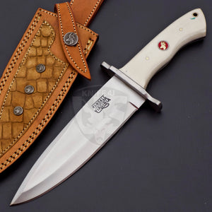 Hand Made D2 Steel Hunting Bowie Knife with White Resign on Handle