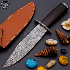 Handmade Damascus Steel Amazing Hunting Bowie Knife Rose Wood on Handle