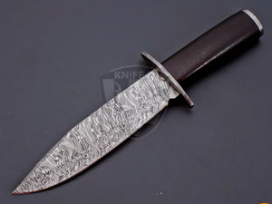 Handmade Damascus Steel Amazing Hunting Bowie Knife Rose Wood on Handle