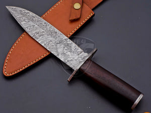 Handmade Damascus Steel Amazing Hunting Bowie Knife Rose Wood on Handle