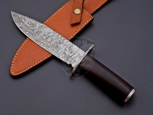 Handmade Damascus Steel Amazing Hunting Bowie Knife Rose Wood on Handle