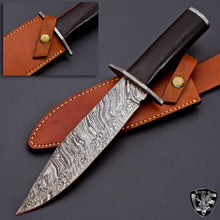 Load image into Gallery viewer, Handmade Damascus Steel Hunting Bowie Knife with Beautiful Black Wengi Wood Handle
