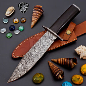 Handmade Damascus Steel Hunting Bowie Knife with Beautiful Black Wengi Wood Handle