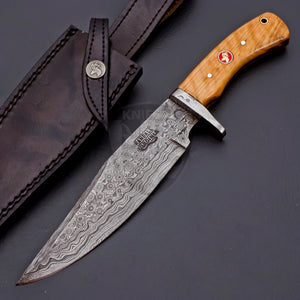 Custom Hand Made Damascus Steel Hunting Bowie knife Cherry Wood on Handle
