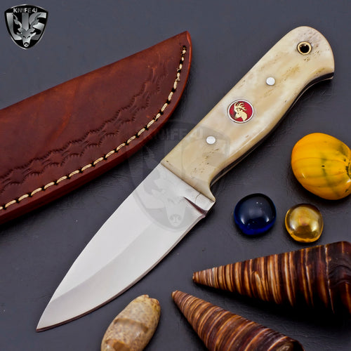 Beautiful Hand Made D2 Steel Skinner Knife with Natural Camel Bone Handle