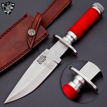 Load image into Gallery viewer, Custom Handmade D2 Steel Beautiful Rambo Bowie Knife with Red Rope on Handle