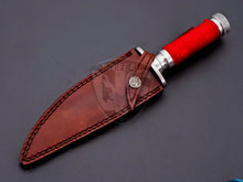 Load image into Gallery viewer, Custom Handmade D2 Steel Beautiful Rambo Bowie Knife with Red Rope on Handle