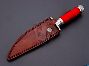 Custom Handmade D2 Steel Beautiful Rambo Bowie Knife with Red Rope on Handle