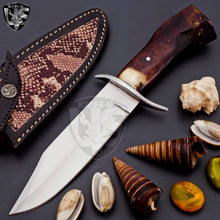 Load image into Gallery viewer, Hand Made D2 Steel Hunting Bowie Knife with Fire Camel Bone on Handle