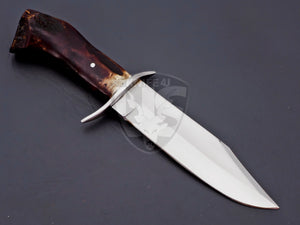 Hand Made D2 Steel Hunting Bowie Knife with Fire Camel Bone on Handle