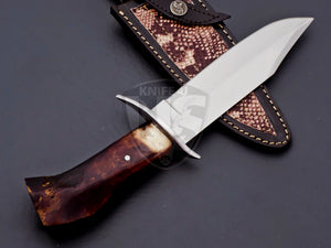 Hand Made D2 Steel Hunting Bowie Knife with Fire Camel Bone on Handle