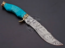 Load image into Gallery viewer, Handmade Damascus Steel Beautiful Hunting Bowie Knife with Feroza Stone on Handle