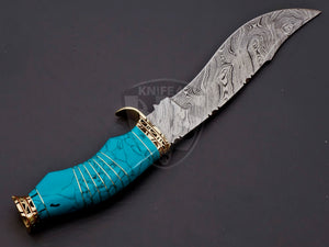 Handmade Damascus Steel Beautiful Hunting Bowie Knife with Feroza Stone on Handle