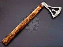 Load image into Gallery viewer, Beautiful Handmade Etched Carbon Steel Blade Sleeve Axe Ash Wood on Handle