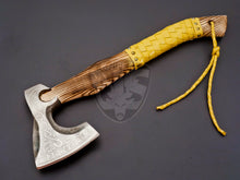 Load image into Gallery viewer, Custom Gift Forged Carbon Steel Rare Viking Axe with Ash Wood &amp; Leather Roping on Handle