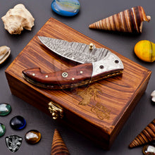 Load image into Gallery viewer, Custom Hand Made Damascus Steel Amazing Pocket Knife with Rose Wood on Handle