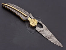 Load image into Gallery viewer, Beautiful Damascus Steel Leaf Style Pocket Folding Knife with Damascus Steel Handle