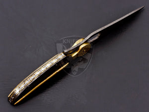 Beautiful Damascus Steel Leaf Style Pocket Folding Knife with Damascus Steel Handle