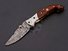 Load image into Gallery viewer, Custom Hand Made Damascus Steel Amazing Pocket Knife with Rose Wood on Handle