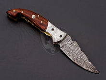 Load image into Gallery viewer, Custom Hand Made Damascus Steel Amazing Pocket Knife with Rose Wood on Handle