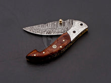 Load image into Gallery viewer, Custom Hand Made Damascus Steel Amazing Pocket Knife with Rose Wood on Handle