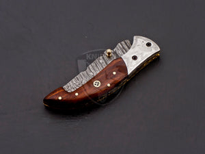 Custom Hand Made Damascus Steel Amazing Pocket Knife with Rose Wood on Handle