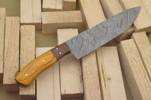 Load image into Gallery viewer, Custom Hand Made Damascus Steel Kitchen Knife with Colored Wood Handle