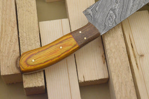 Custom Hand Made Damascus Steel Kitchen Knife with Colored Wood Handle