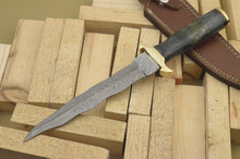 Load image into Gallery viewer, Custom Hand Made Damascus Steel Beautiful Dagger Knife with Wood &amp; Colored Bone Handle