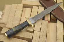 Load image into Gallery viewer, Custom Hand Made Damascus Steel Beautiful Dagger Knife with Wood &amp; Colored Bone Handle