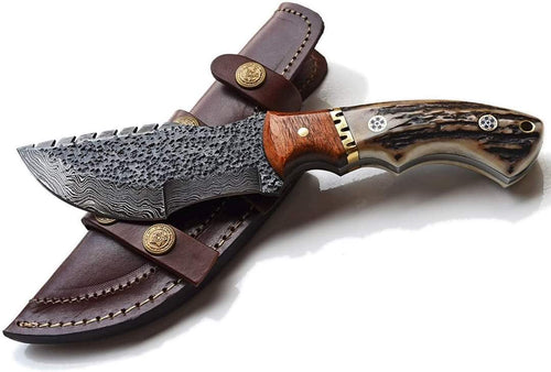 Custom Handmade Damascus Steel Handforged Tracket knife Stag on Handle