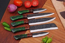 Load image into Gallery viewer, Custom Handmade Beautiful High Carbon Steel Chef Set with Colored Wood Handle