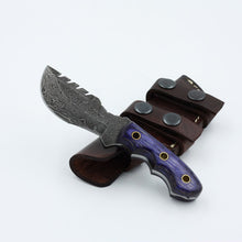 Load image into Gallery viewer, Custom Handmade Damascus Steel Amazing Tracker with Purple Wood Handle