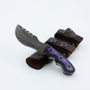 Custom Handmade Damascus Steel Amazing Tracker with Purple Wood Handle
