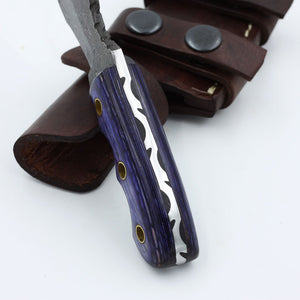 Custom Handmade Damascus Steel Amazing Tracker with Purple Wood Handle