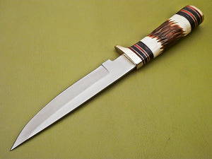 Custom Handmade Damascus D-2 Steel Hunting Knife with Camel Bone Handle