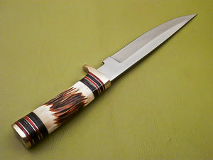 Custom Handmade Damascus D-2 Steel Hunting Knife with Camel Bone Handle