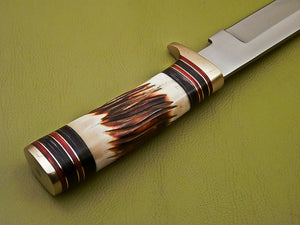 Custom Handmade Damascus D-2 Steel Hunting Knife with Camel Bone Handle