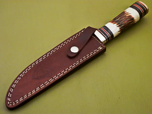 Custom Handmade Damascus D-2 Steel Hunting Knife with Camel Bone Handle